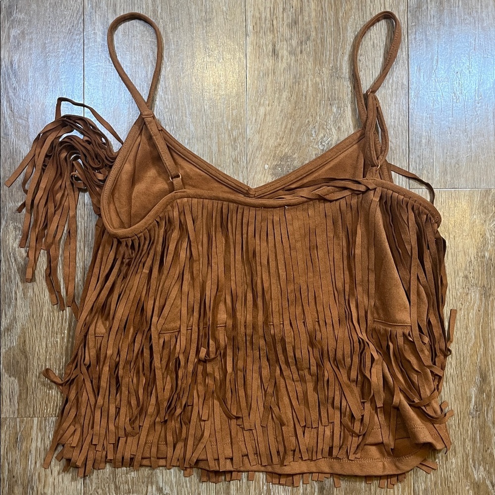 NWT Blue Rain x Francesca's Fringe Tank Top Western Boho Rust Caramel Medium New - Picture 8 of 12